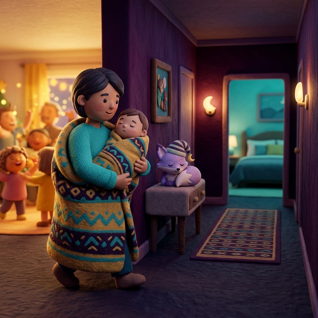 A toddler and parent read a book together in a dim, cozy bedroom as part of a calming bedtime wind-down routine.
