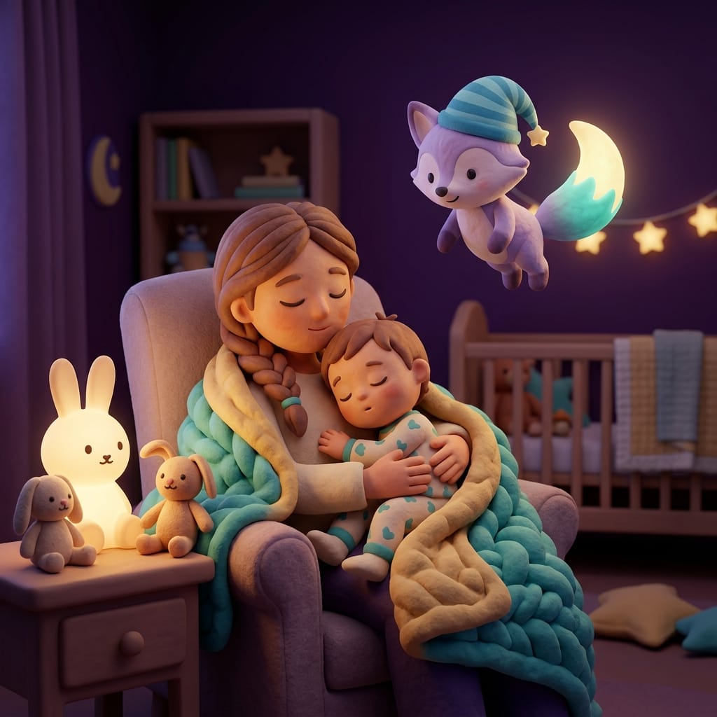 A small child rests quietly in a soft reading nook corner, surrounded by pillows, away from noise and bright lights.