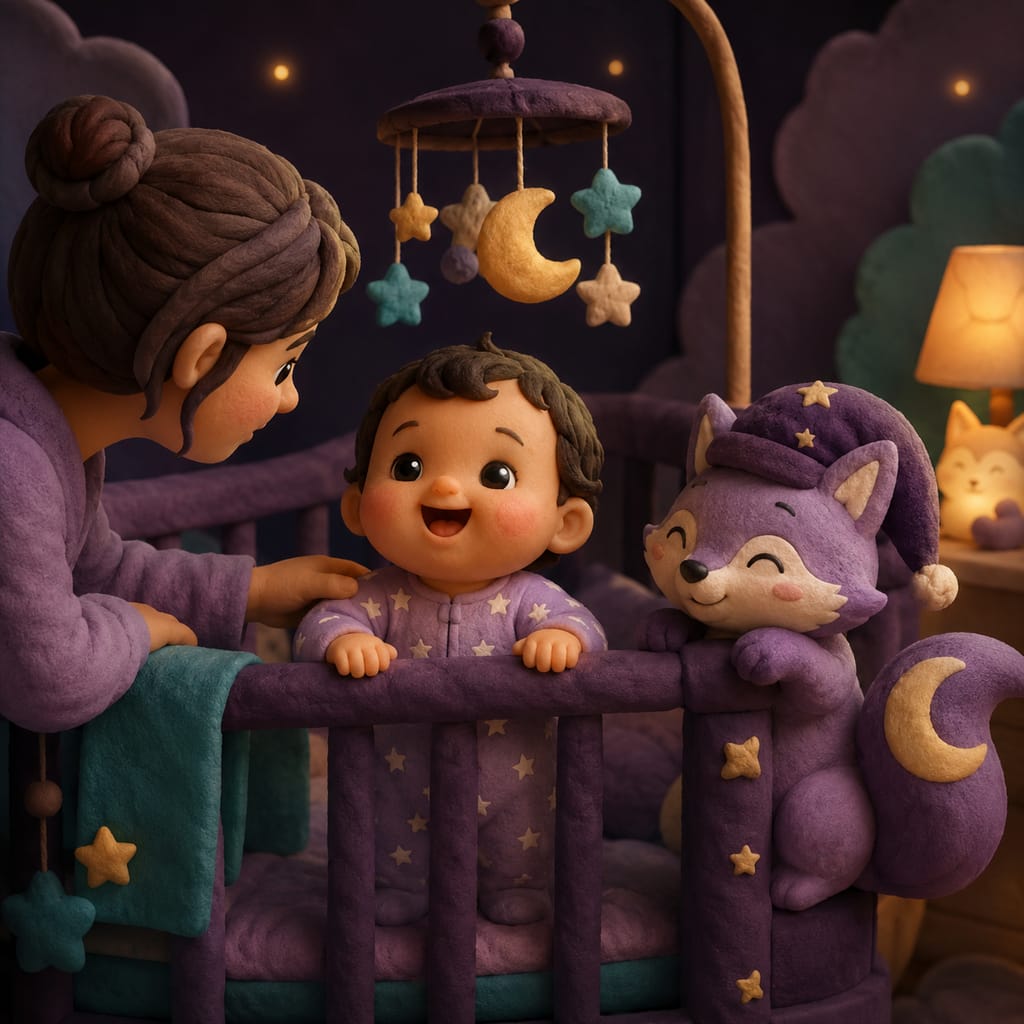 A parent follows a calm 8 month old sleep schedule, settling a baby into a crib after an evening wind-down routine.