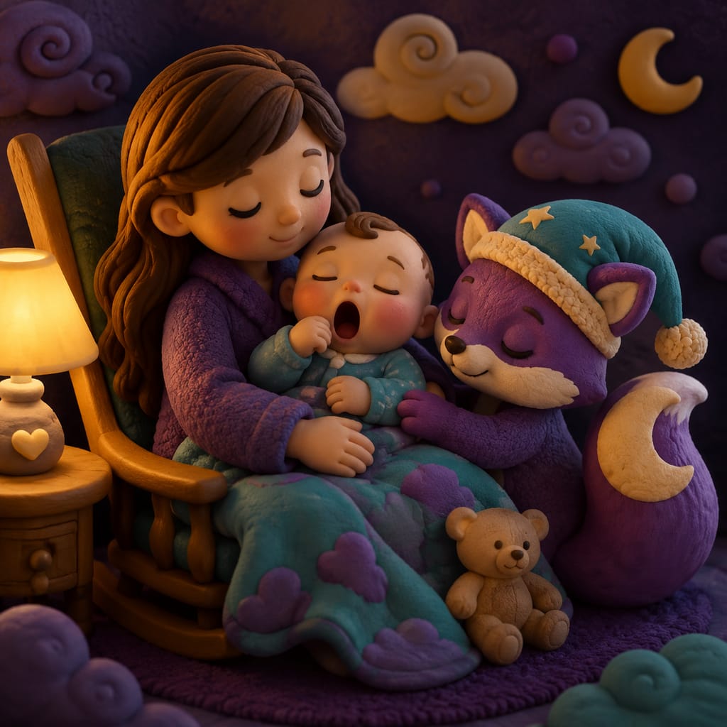 A parent comforts a fussy 8 month old at bedtime during a stretch of disrupted sleep, holding the baby close in a dim room.
