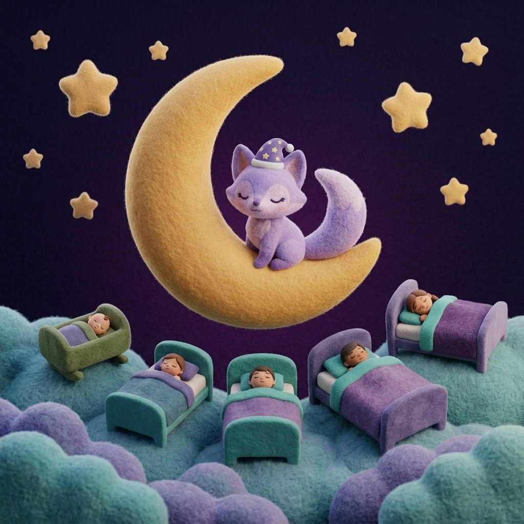 A peaceful child sleeping under a soft blanket with a small night light glowing nearby, surrounded by a calm bedroom