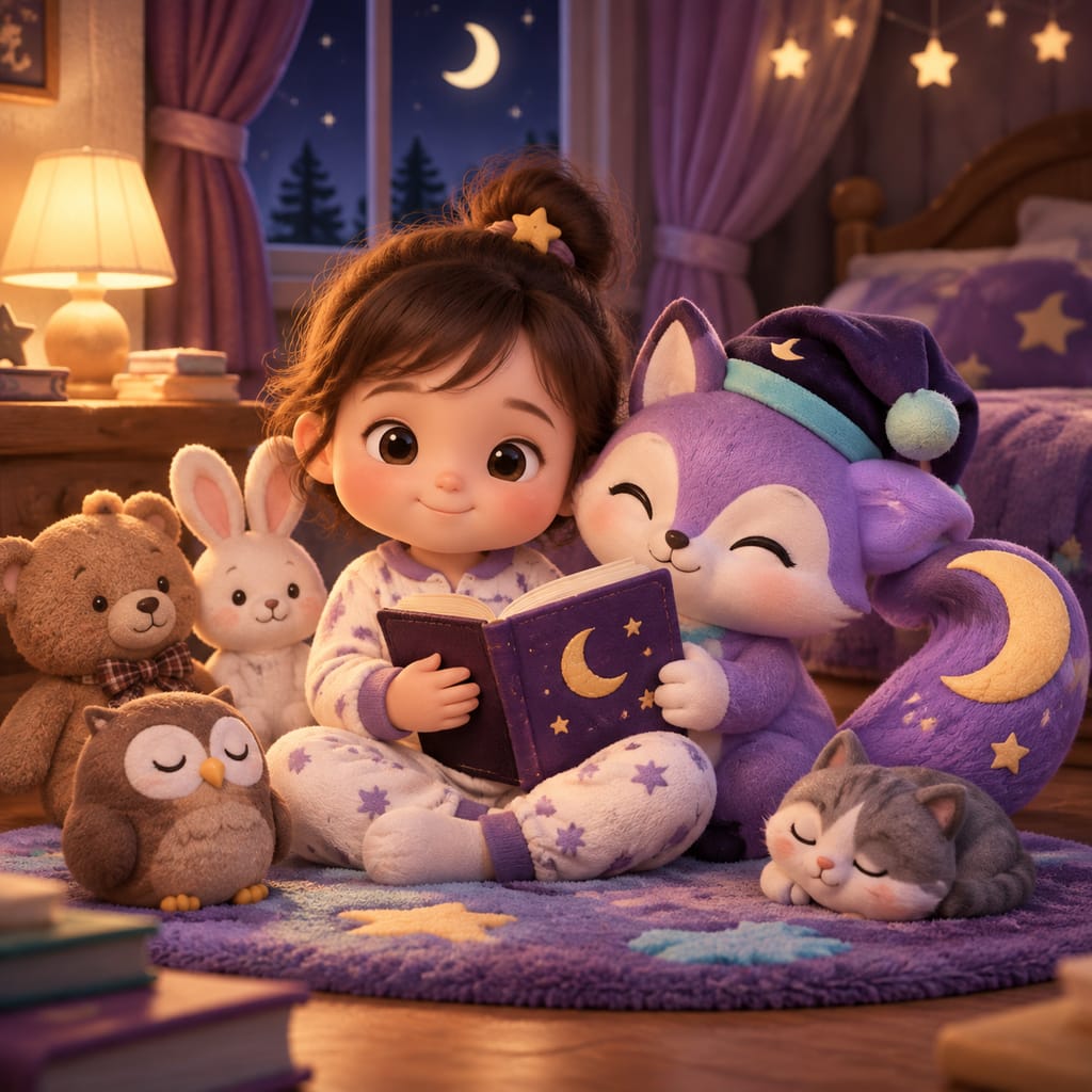 A parent sits at a bedside table personalizing a picture book, writing their child's name onto the page by soft lamplight.