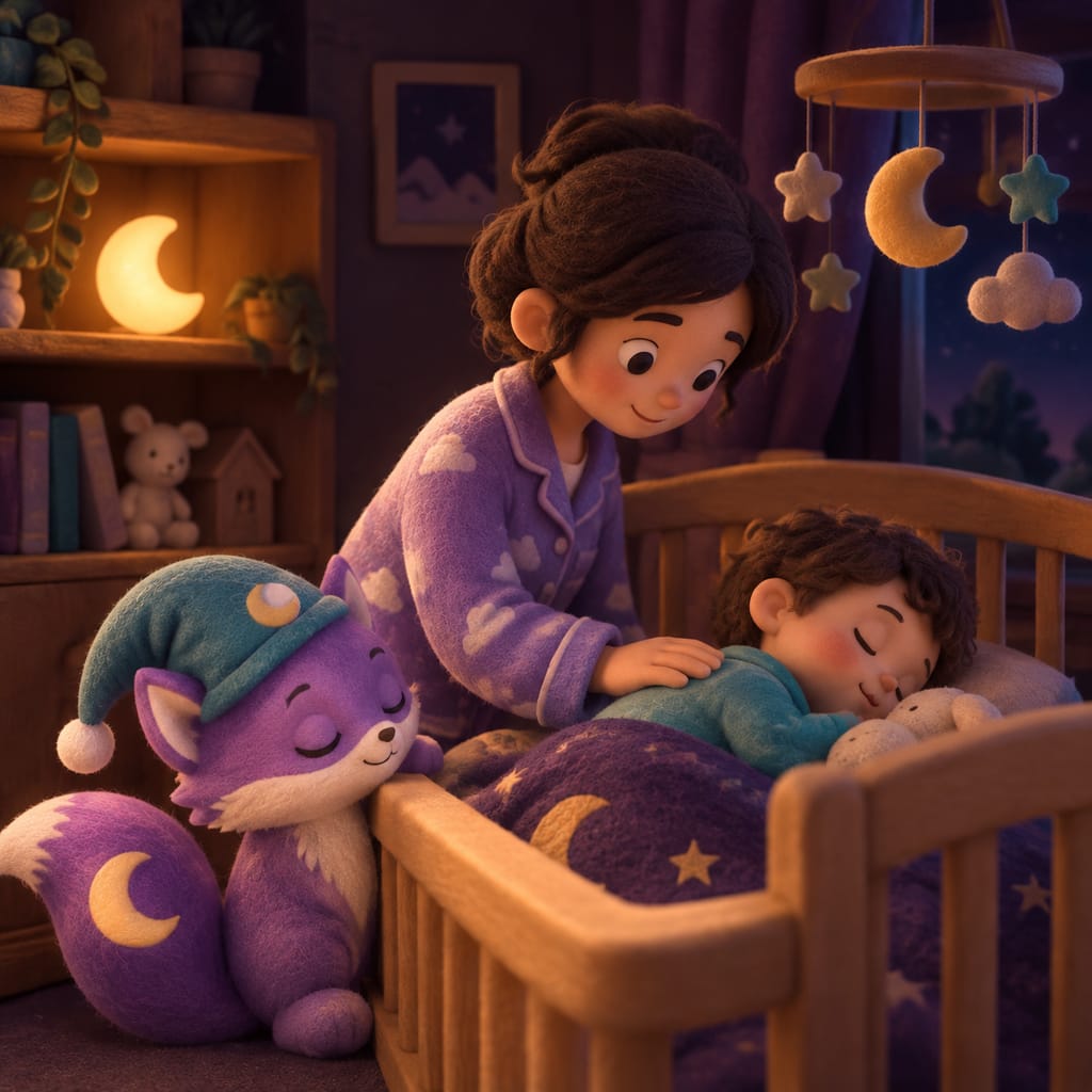 A parent stands by a crib in a dim nursery, wondering when to start sleep training while a baby stirs.