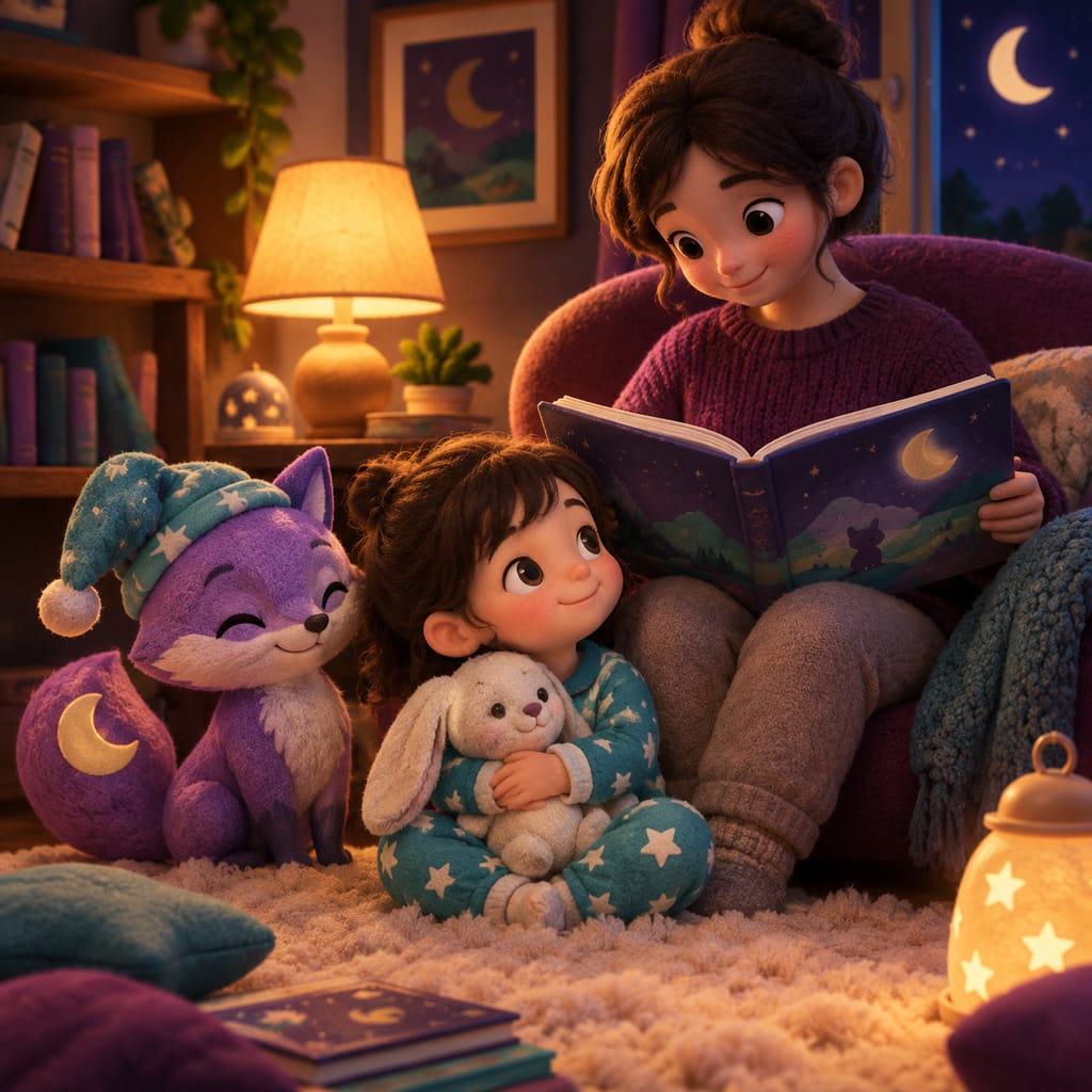 A cozy nursery at dusk with a rocking chair, a small lamp, and a folded checklist beside a crib.